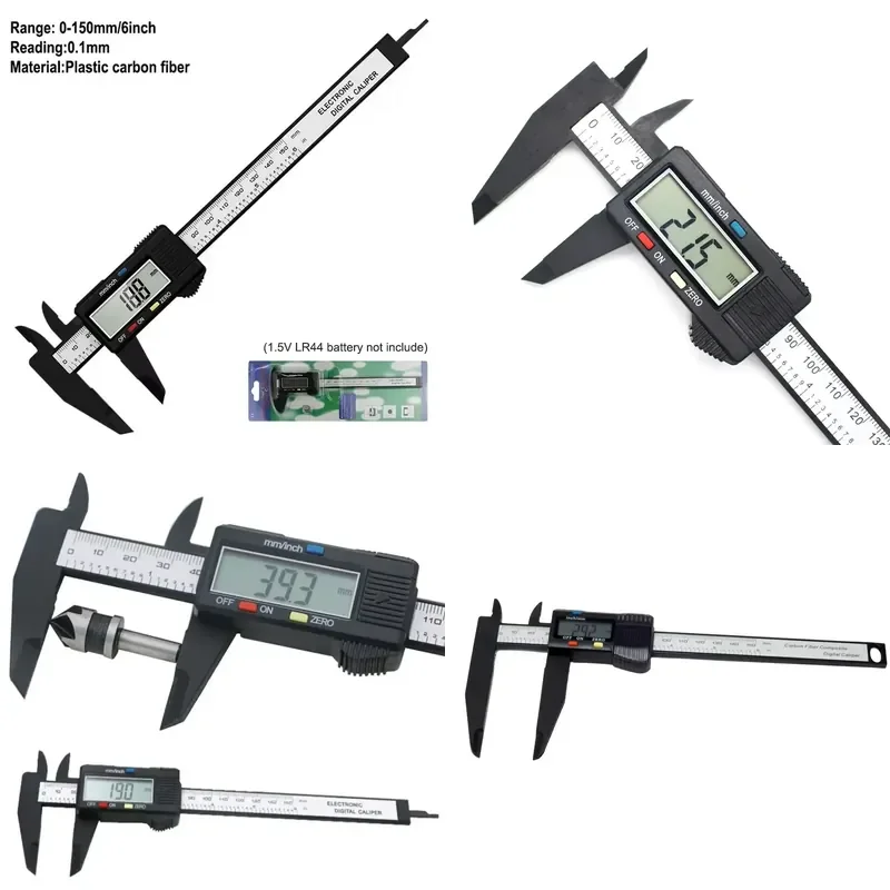 Electronic Digital Caliper 0-150mm LCD Plastic Vernier Caliper Long Claw Micrometer Inner and Outer Diameter Measuring Tools