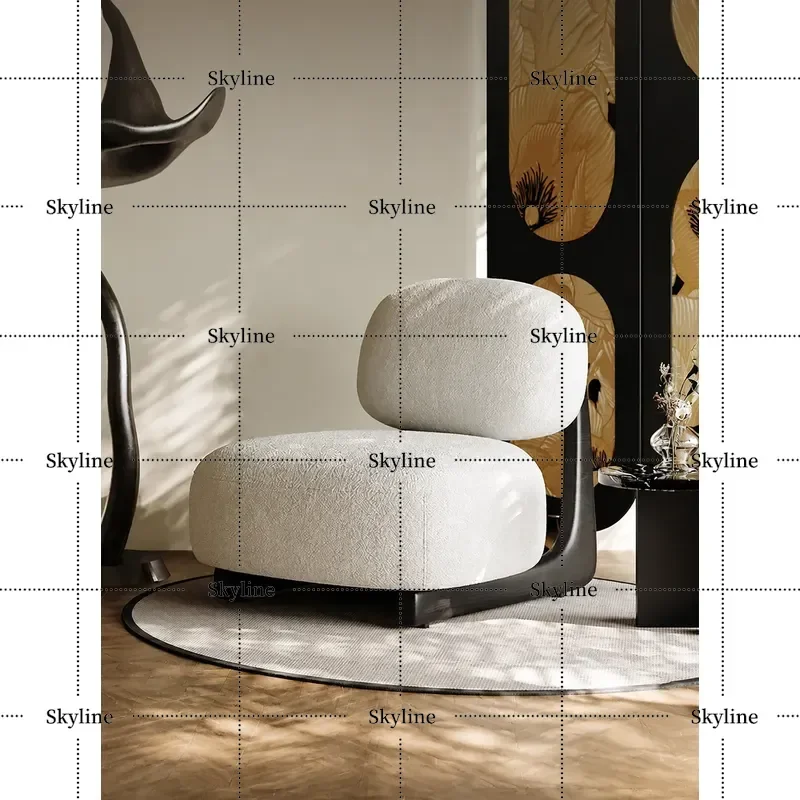 Wabi Sand Single Sofa Medieval Lamb Wool Italian Retro Cream Style for B&B Living Room Balcony Leisure Table and Chair