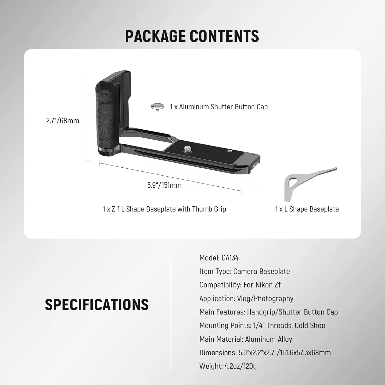 NEEWER ZF Handgriff L-förmiger Griff für Nikon ZF Kamera-Montageplatte L-Halterung mit Daumengriff & Aluminium-Auslöseknopf – Detail 7