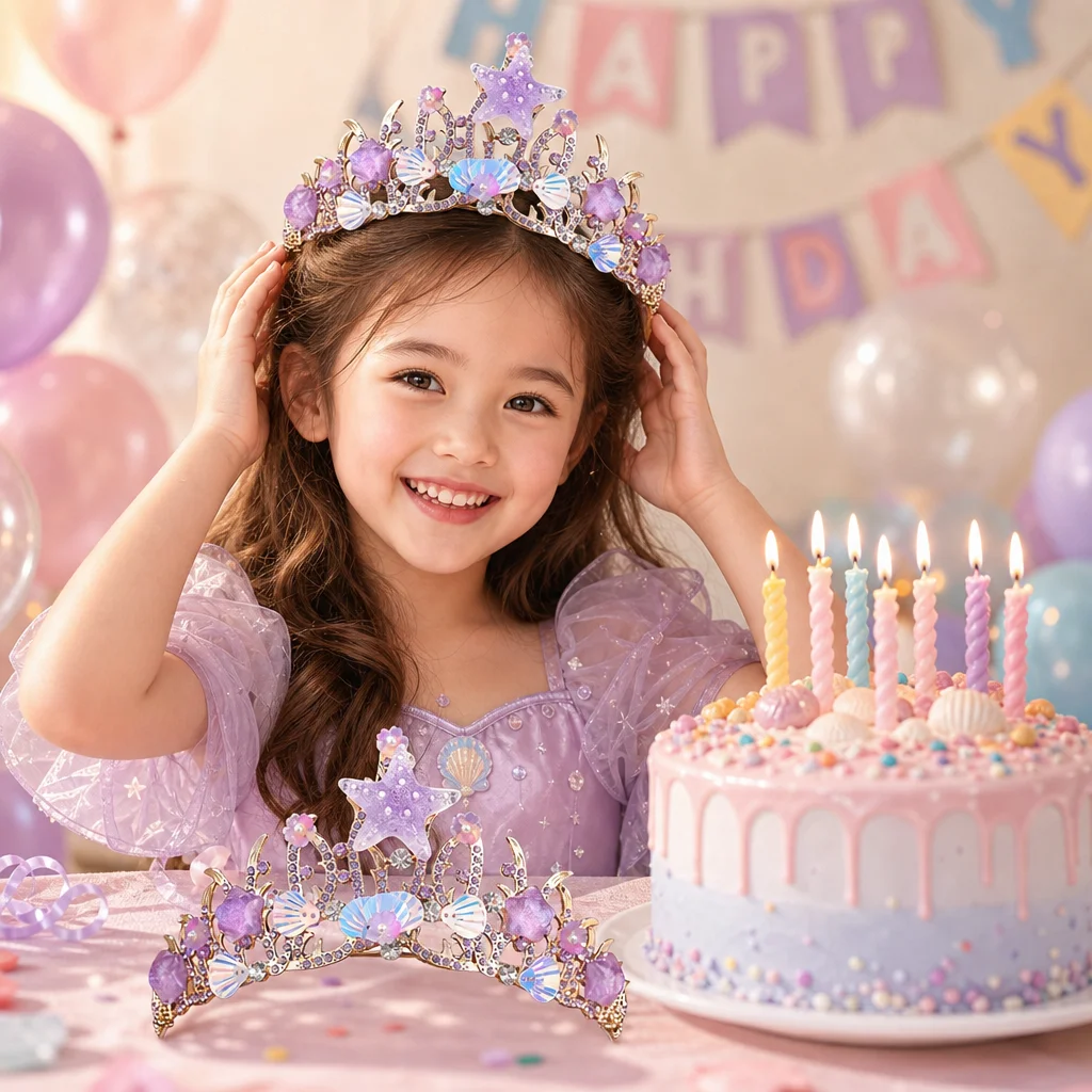 Tiara Headbands Comfortable Crown for Kids Birthday Party Purple Sequin Ocean Princess Cosplay Hair Accessories Durable