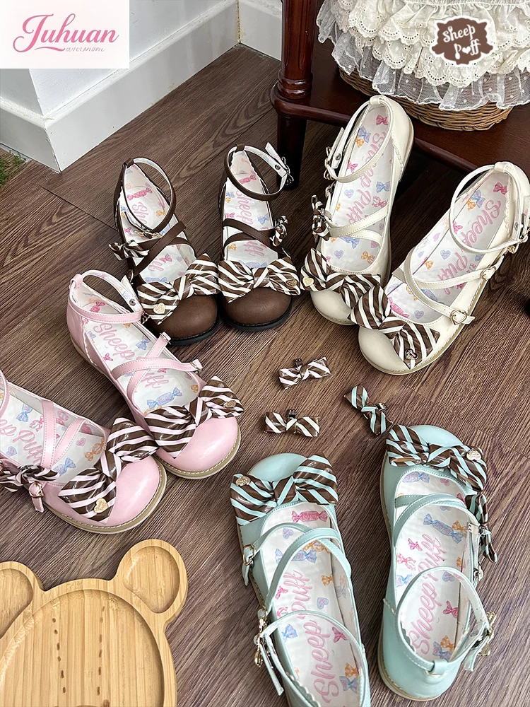 

Kawaii японские женские туфли-лодочки шоколадного цвета на низком каблуке в стиле Лолиты, милые элегантные маленькие кожаные туфли Мэри Джейн с милым бантом для девочек