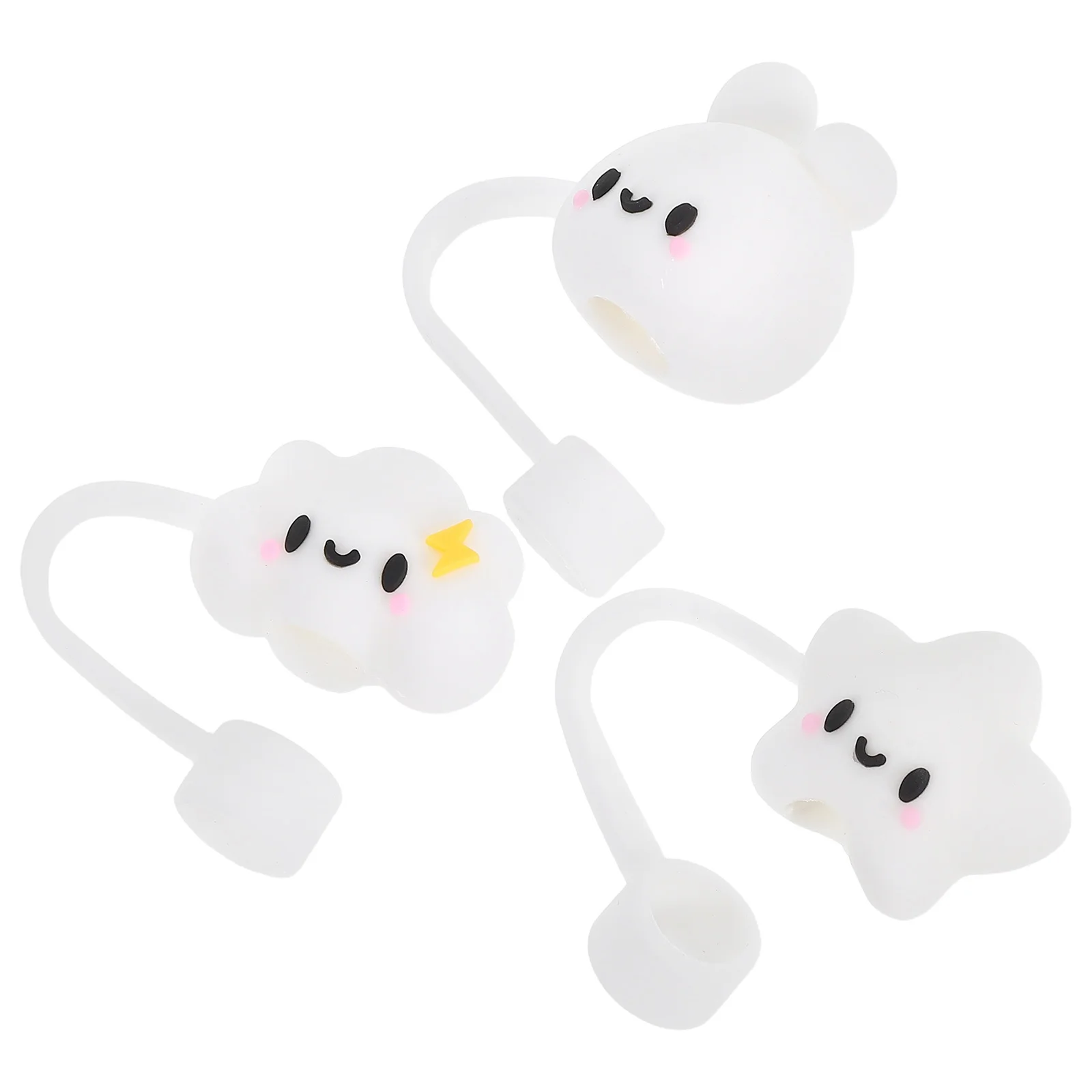 

3Pcs Silicone Straw Plugs Cute Cartoon Design Reusable Dustproof Covers for Tumblers Splashproof Straw Caps Outdoor Convenience
