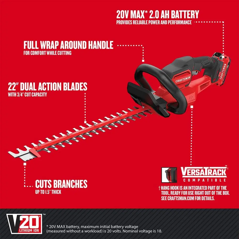  V20 Cordless Hedge Trimmer, 22