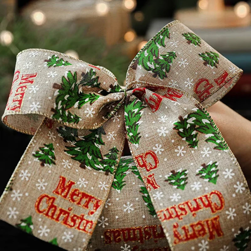 2M Linen Christmas Ribbon Wrapping Gift Christmas Tree Ribbon DIY Wreath Bows Snowman Burlap Rope 2025 Navidad Decoration