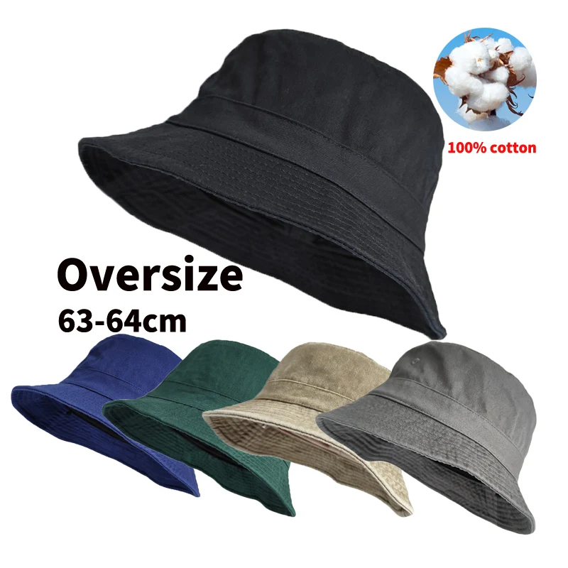 Big Head XXL 63cm Bucket Hat for Men Pure Cotton Panama Plus Size Hip Hop Fisherman Hat Korean Man Women 63cm Sun Hat