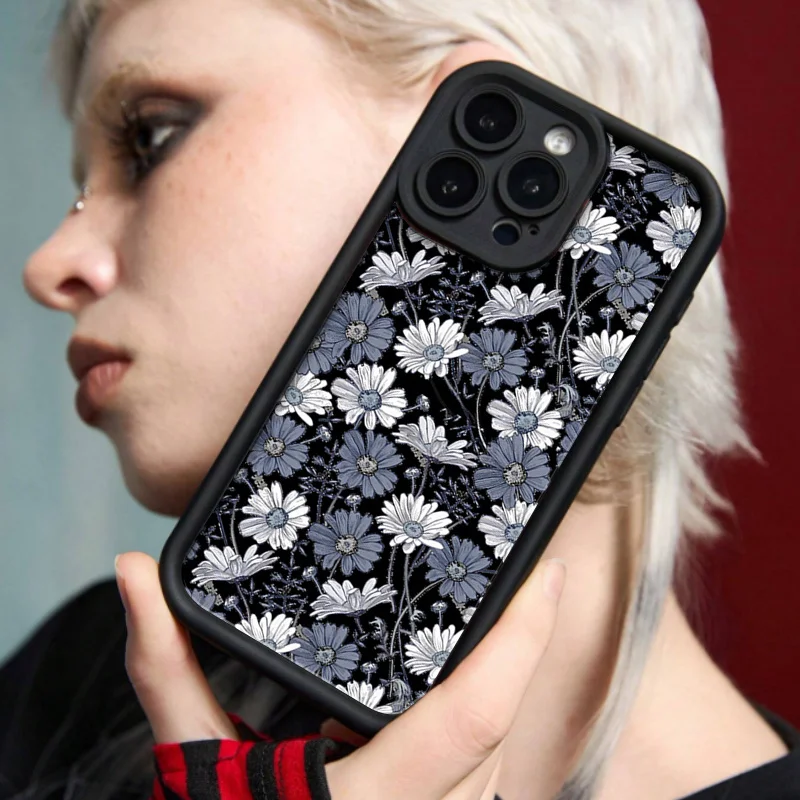 حافظة هاتف بنمط أقحوان مناسبة لهاتف آيفون 17 16 15 14 13 12 11 Pro/Max/Plus غطاء خلفي مضاد للسقوط ومقاوم للصدمات