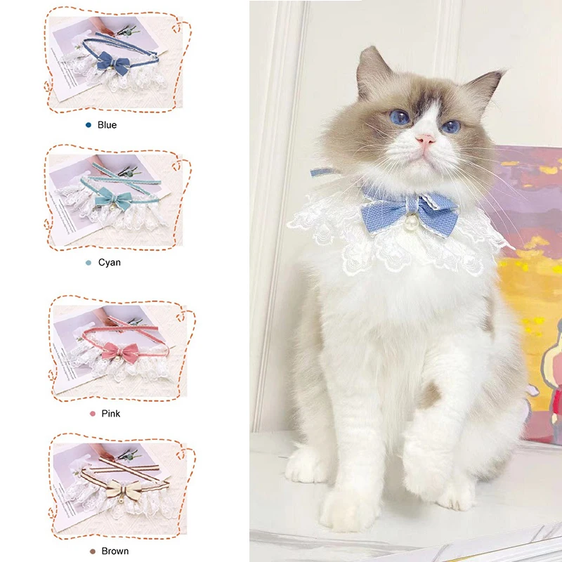 

Cute Bowknot Lace Cat Collar Saliva Towel Pet Supplies Adjustable Cats Dogs Bibs Necklace Strap For Small Medium Kitten Puppy