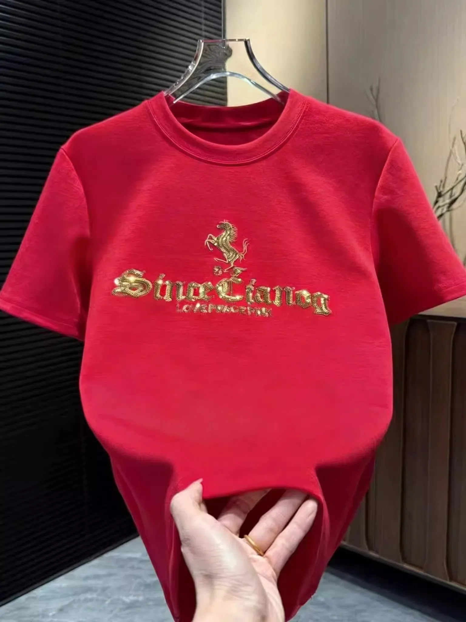 2026 New Year Embroidery Faion Casual ort Sve Men's T-irt f Sve Trendy Brand Breathable Comfortable Cott...