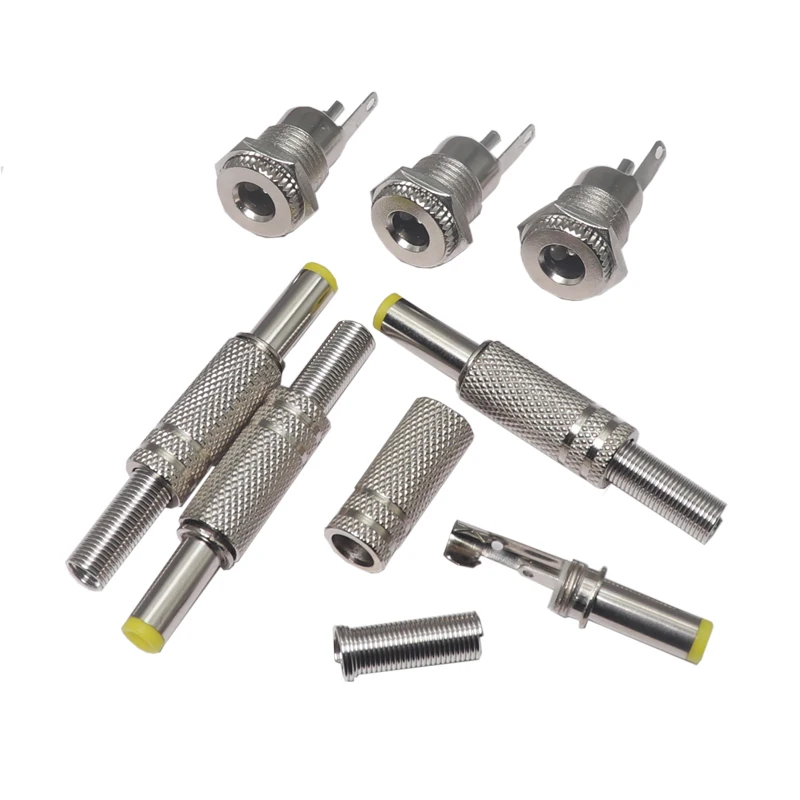 【2PCS】 Metal DC Power Male Plug Jack Connector with Spring Yellow Head DC-099 5.5x2.1mm/5.5mm x 2.5mm