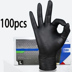 50/100PCS schwarze Nitrilhandschuhe Einweg verdickte langlebige Haushaltsreinigungshandschuhe für Küche Kochen Haarfärben Tattoo