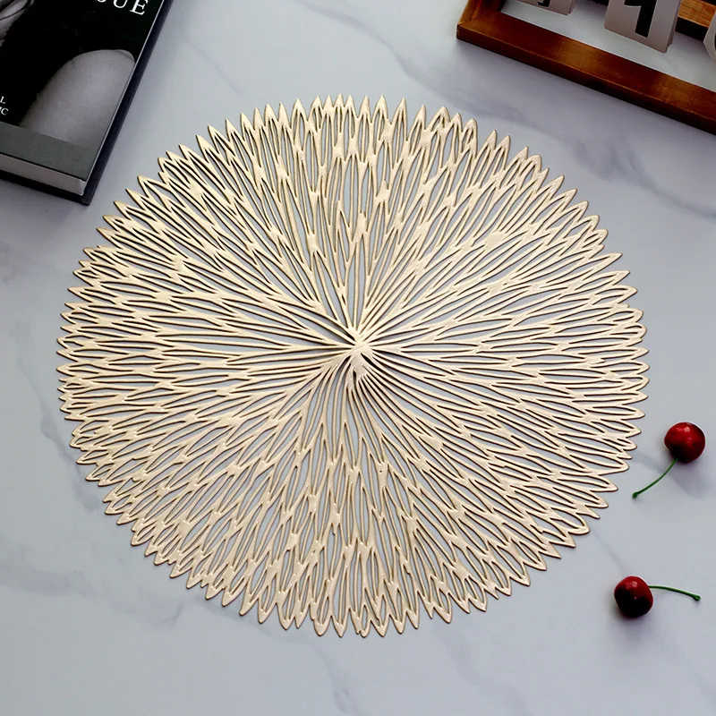 Round Firework Shape PVC Placemat Hollow Table Mats Coaster Pad Heat-Resistant Wipeable Waterproof Anti-Slip Pad Home Decoration