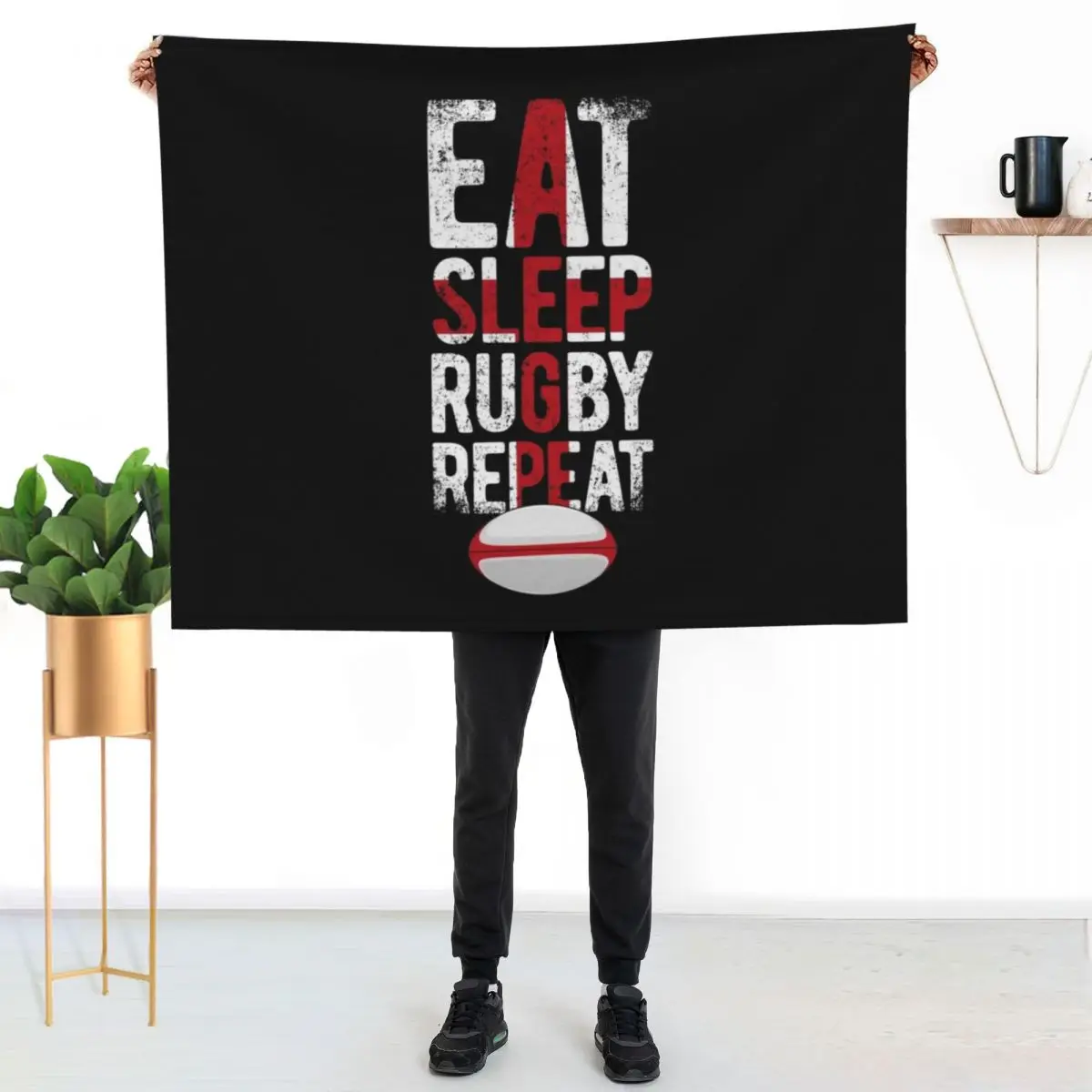 Eat sleep rugby repeat england rugby Throw Blanket Sofa Throw Flannel Fabric Decoratives Luxury Throw Thermal Blankets