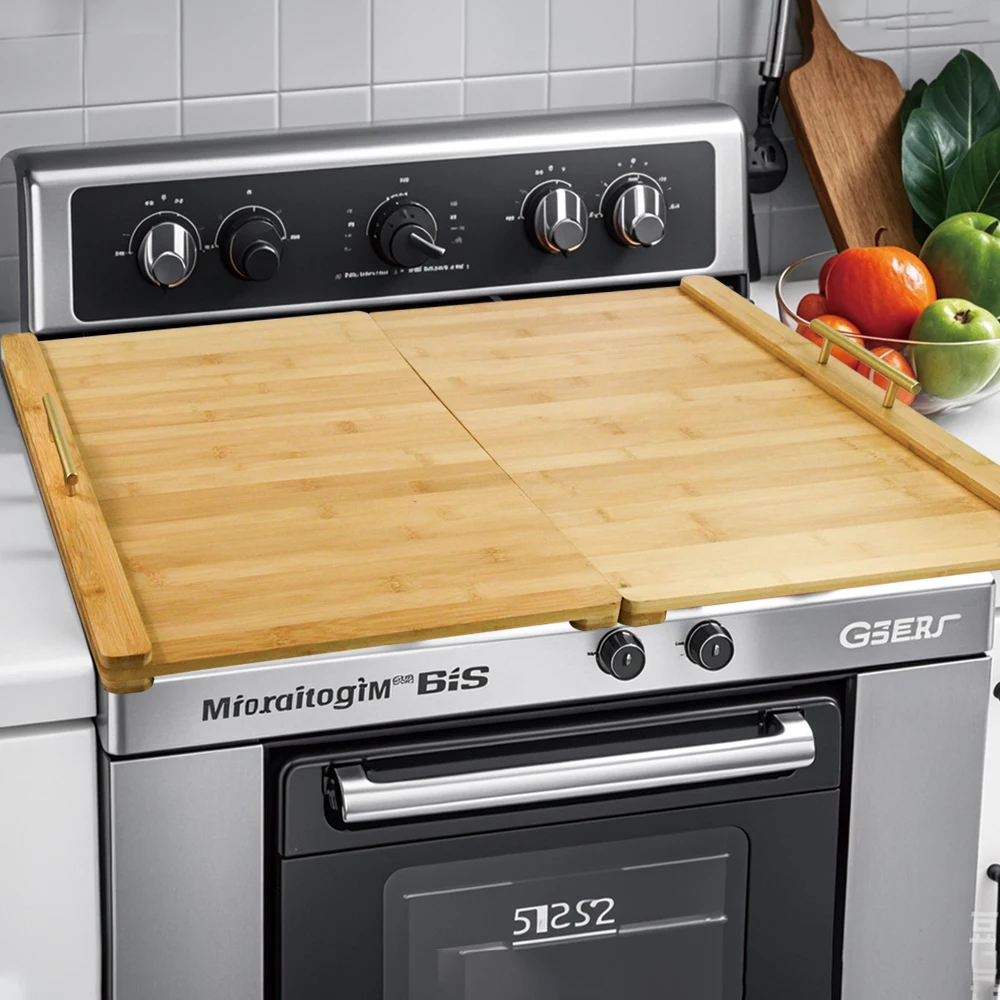 

Kitchen Bamboo Wooden Cutting Board Stove Top Cover Board with Metal Handles for Electric Stovetop Gas Burners Sink Cover