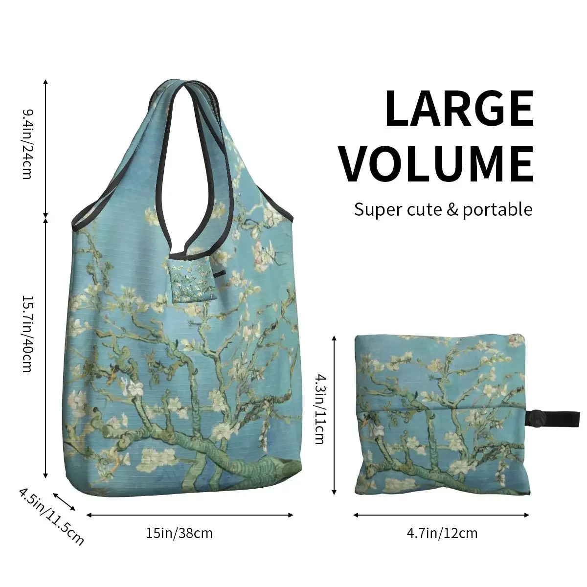 Kawaii fiori di mandorla di Vincent Van Gogh Shopping Tote Bag fiori portatili pittura drogheria borsa Shopper a tracolla