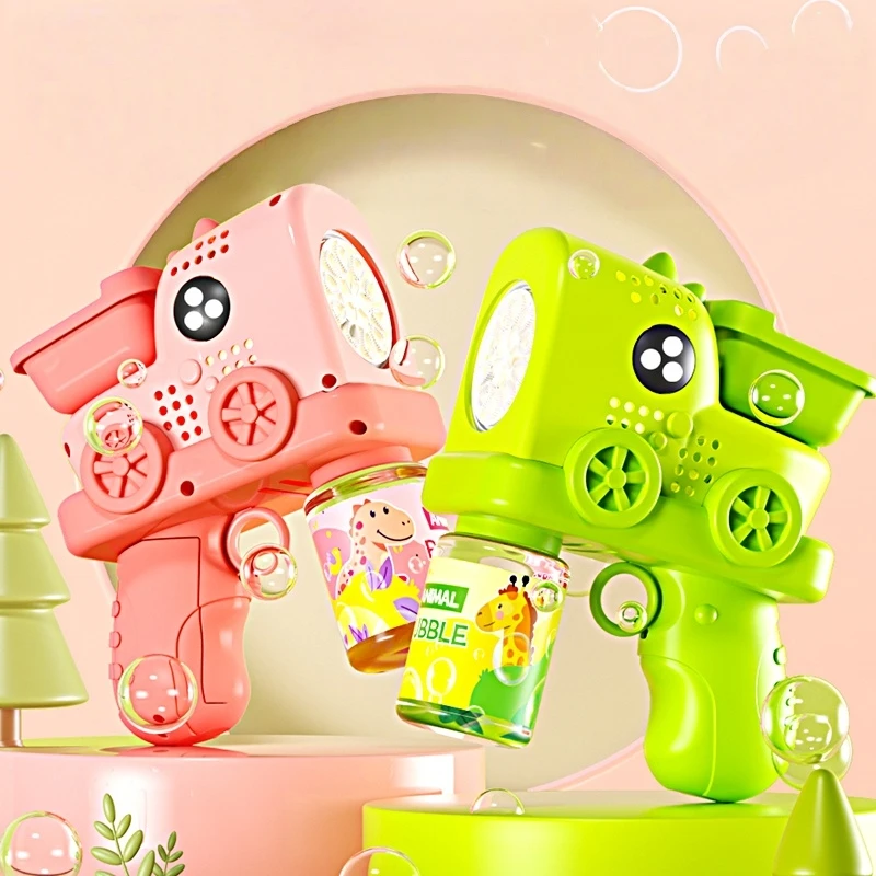 Lithium Battery Rechargeable Version Dinosaur Engineering Bubble Gun Bubble Blowing Machine Handheld Electric Fully Automatic Engineering Bubble Machine Toy