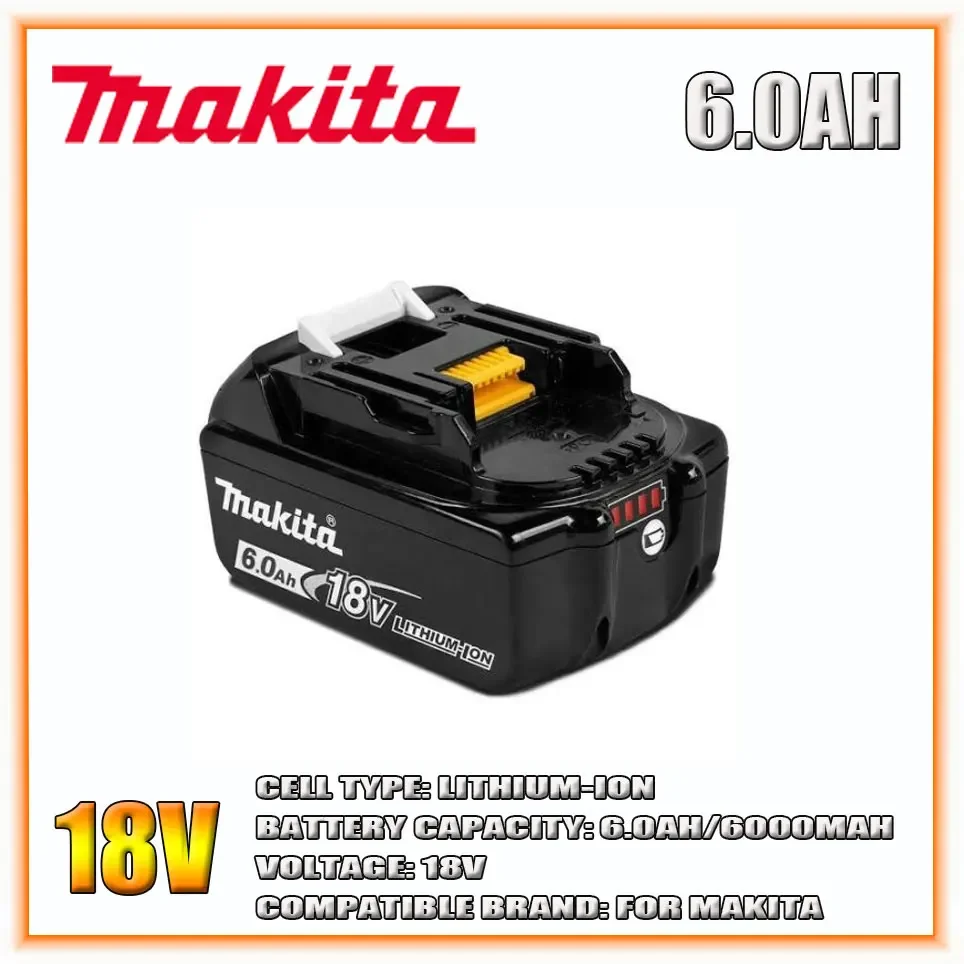 

Makita Original 18V 6000MAH 6.0AH Rechargeable Power Tool Battery LED Lithium Ion Replacement LXT BL1860B BL1860 BL1850