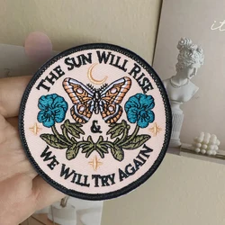 1PC The Sun Will Rise Butterfly & Blue Rose Embroidered Patch Iron On Sew On Patches For Clothes Cap Bag Jacket DIY Gift Badge