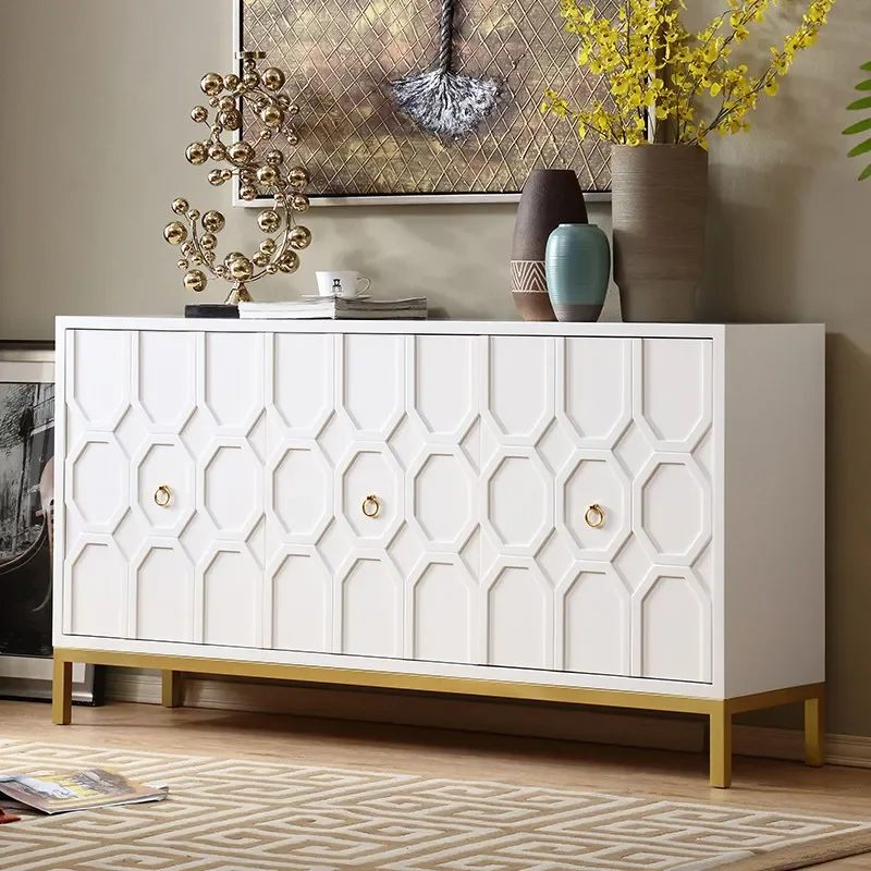 Modern simple foyer porch cabinet engraved shoe cabinet white light luxury storage decorative cabinet stainless steel feet