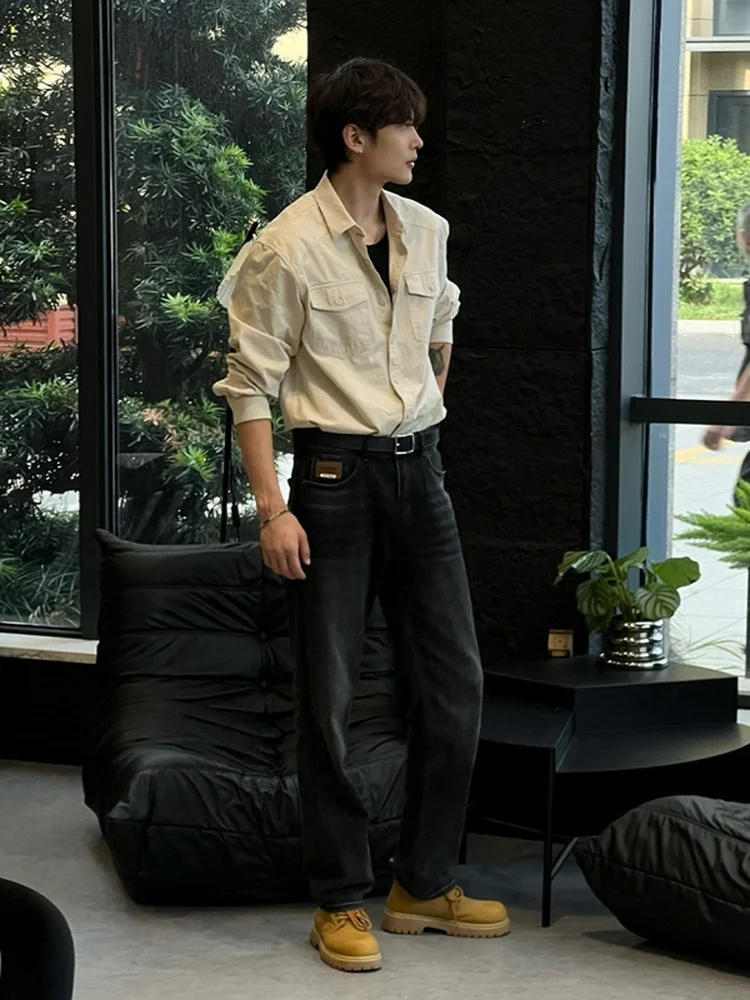 

American Sle Low Waist Straight Leg Jeans Men's Autumn Faion Slim Fit High Waist Skinny Long Pants Casual Wear