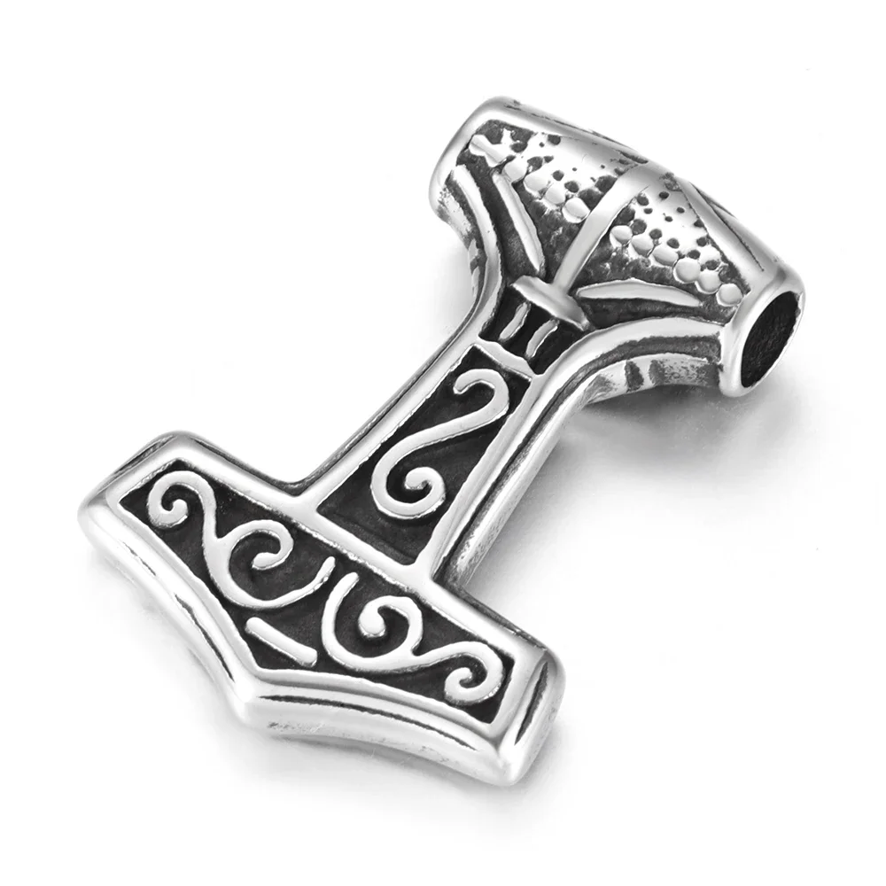 Stainless Steel Viking Thor Hammer Pendant Hole 4mm for Necklace DIY Accessories Findings Jewelry Making Men Charm Supplies