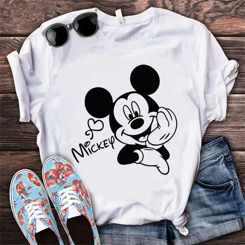 Cartoon Mouse Print Women T-shirt Harajuku Aesthetic Streetwear Short Sleeve T Shirt Summer Fashion Female Y2k Clothing Tops