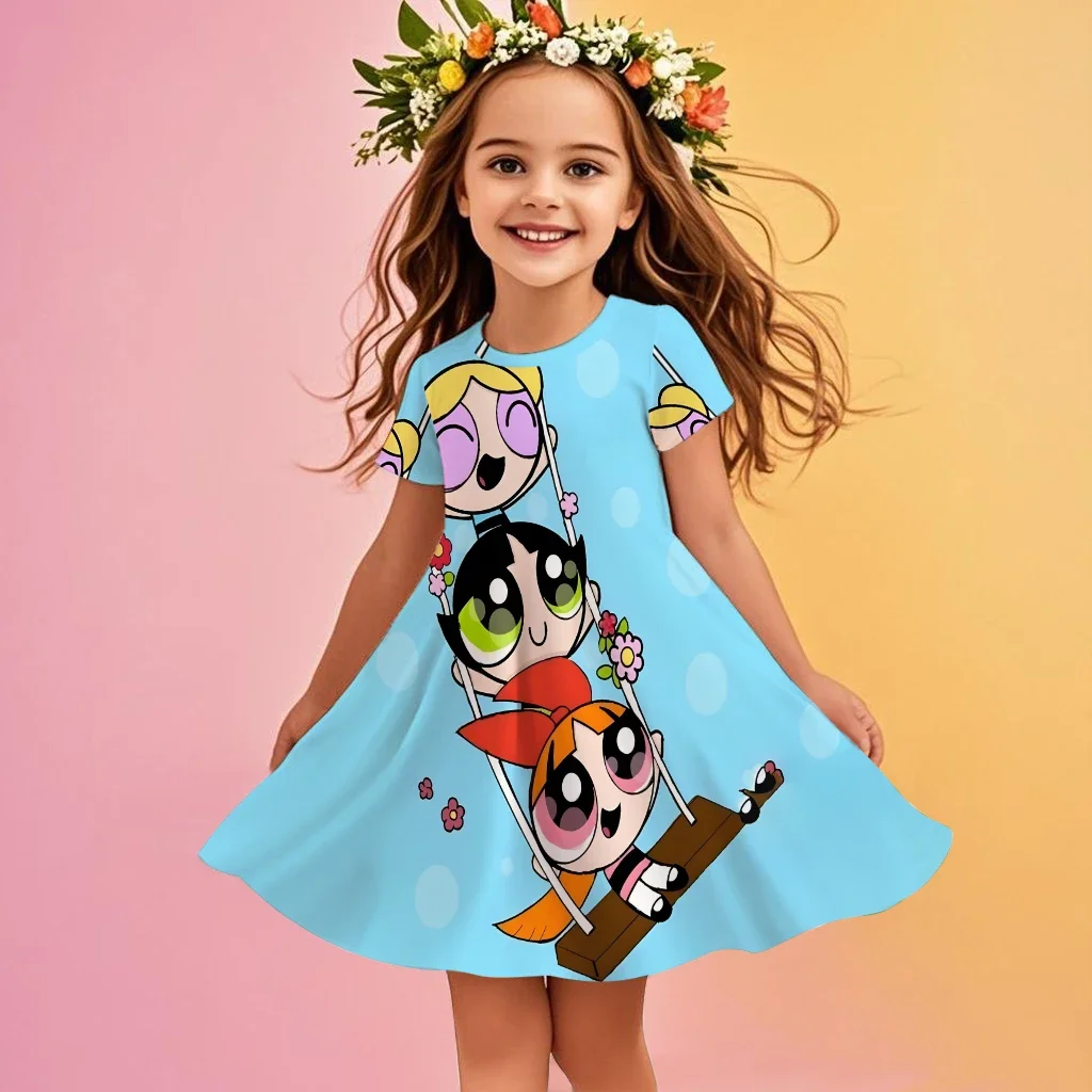 

3D Powerpuff Girls Cartoon Print 2025 Summer New Design Casual Fashion Kids Teens Girls Boys Trendy Dress