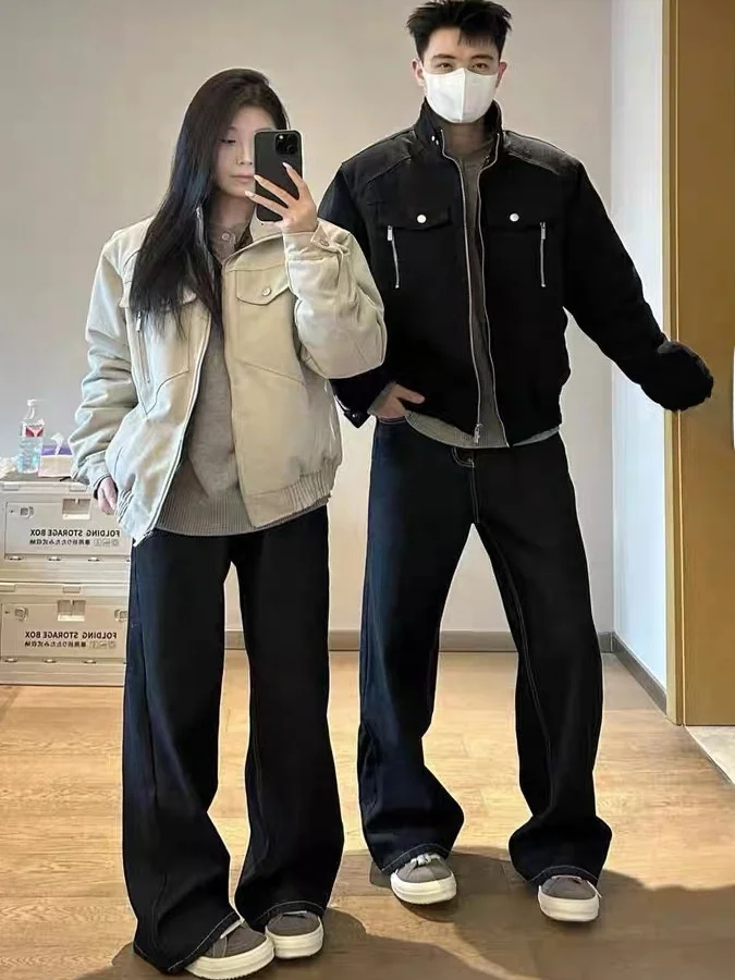 

Ретро американский джет из искусственной кожи, мужской весенне-осенний крутой универсальный воротник-стойка на молнии, рабочая одежда для пар, джерт