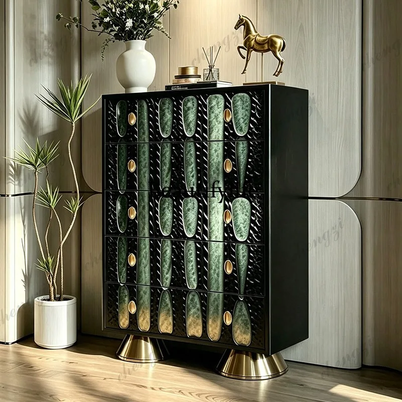 Italian chest of drawers living room three-dimensional carved decorative cabinet French retro solid wood locker