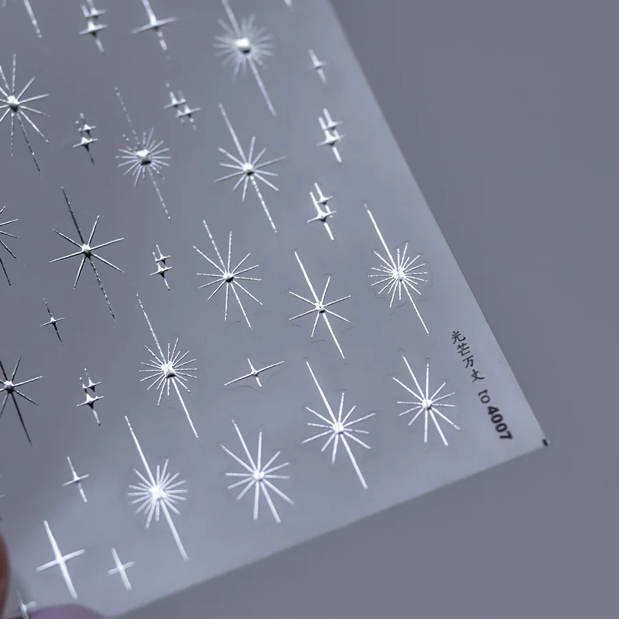 1pc 5D Shiny Silver Starlight Nail Stickers Embossed Star Selfadhesive Soft Relief Nail Decals DIY Y2K Metallic Nail Design Slid