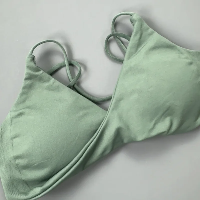 Women Yoga Bra Thin Delicate Straps Solid Color Smooth Surface Sports Brassiere Pilates Barre Indoor Workout Daily Layering Top image 6