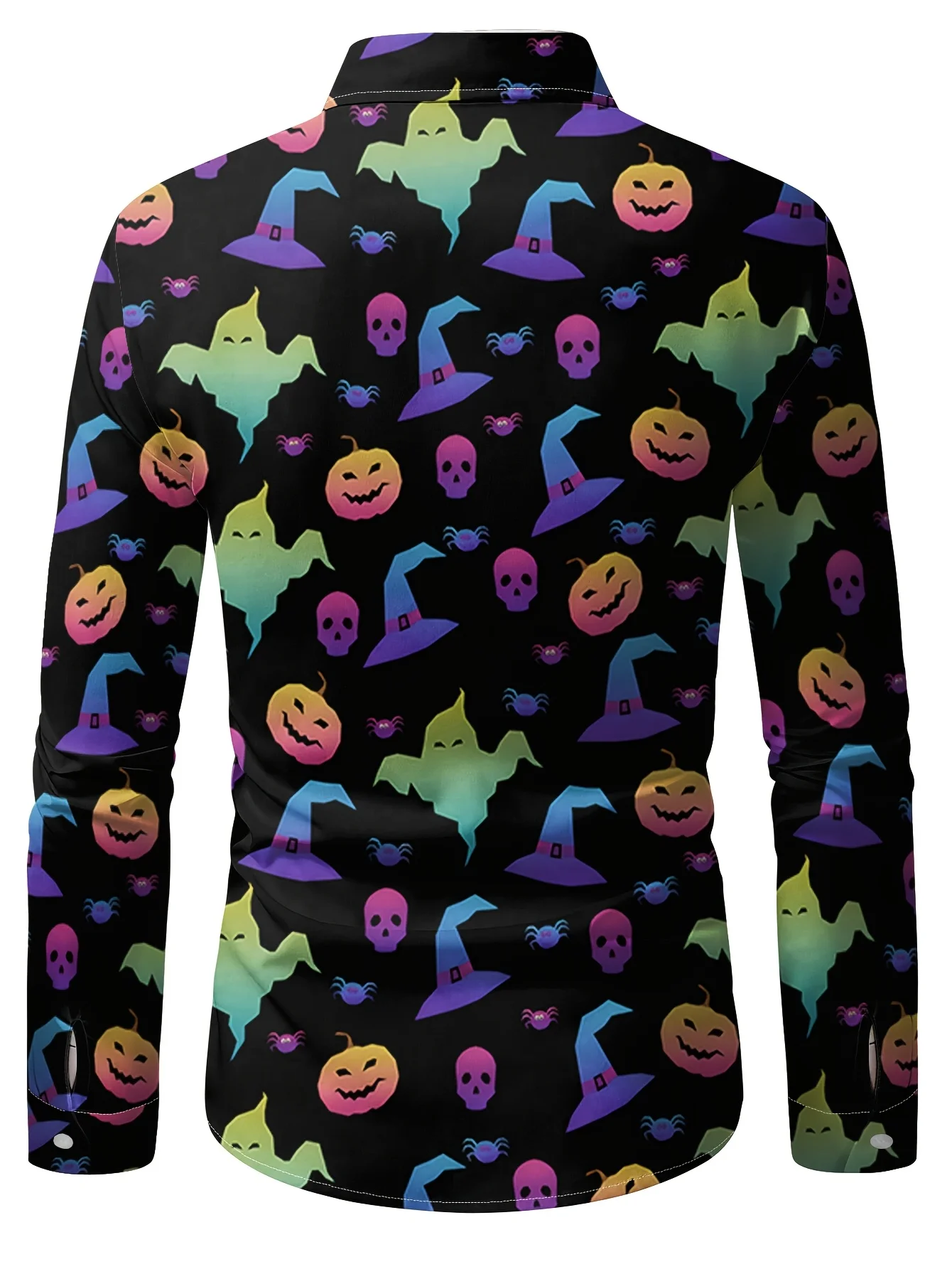 Men's Long Sleeve Shirt Halloween Ghost Pumpkin Witch Hat Print Lapel Button‑Up Casual Party Festival Streetwear Men Clothing