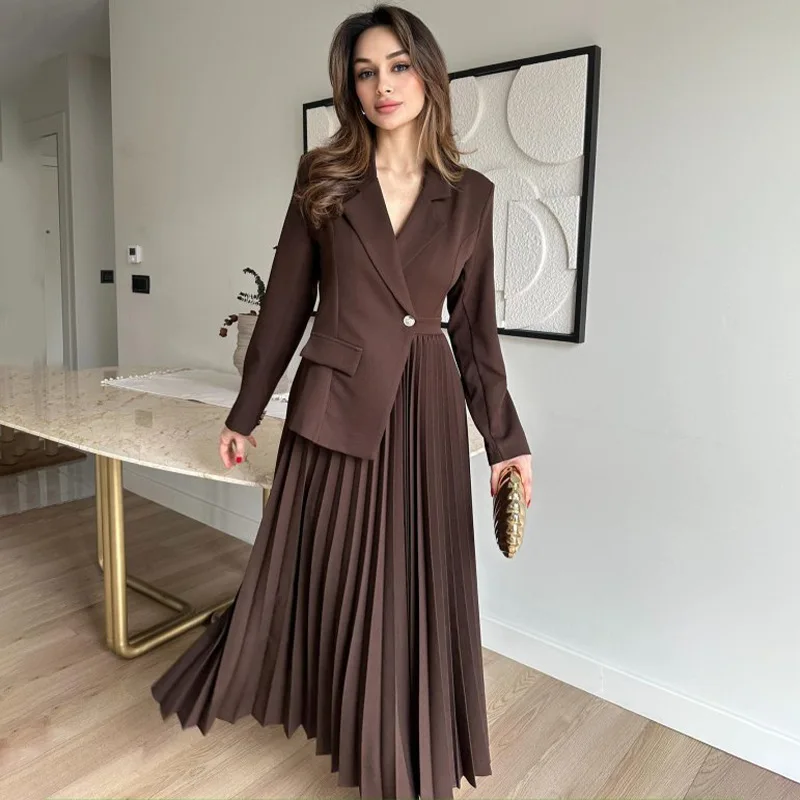 

Women Dress Sets Blouses Dresses Two Pieces Set Long Sleeve Solid Vestidos Sexy Loose High Street Tassel Lace Strap Split