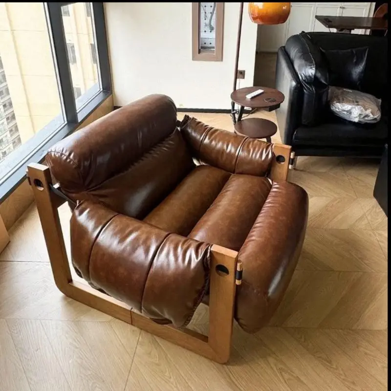 

Leather lounge chair Zen wood frame metal swivel rocking chair for office and bedroom