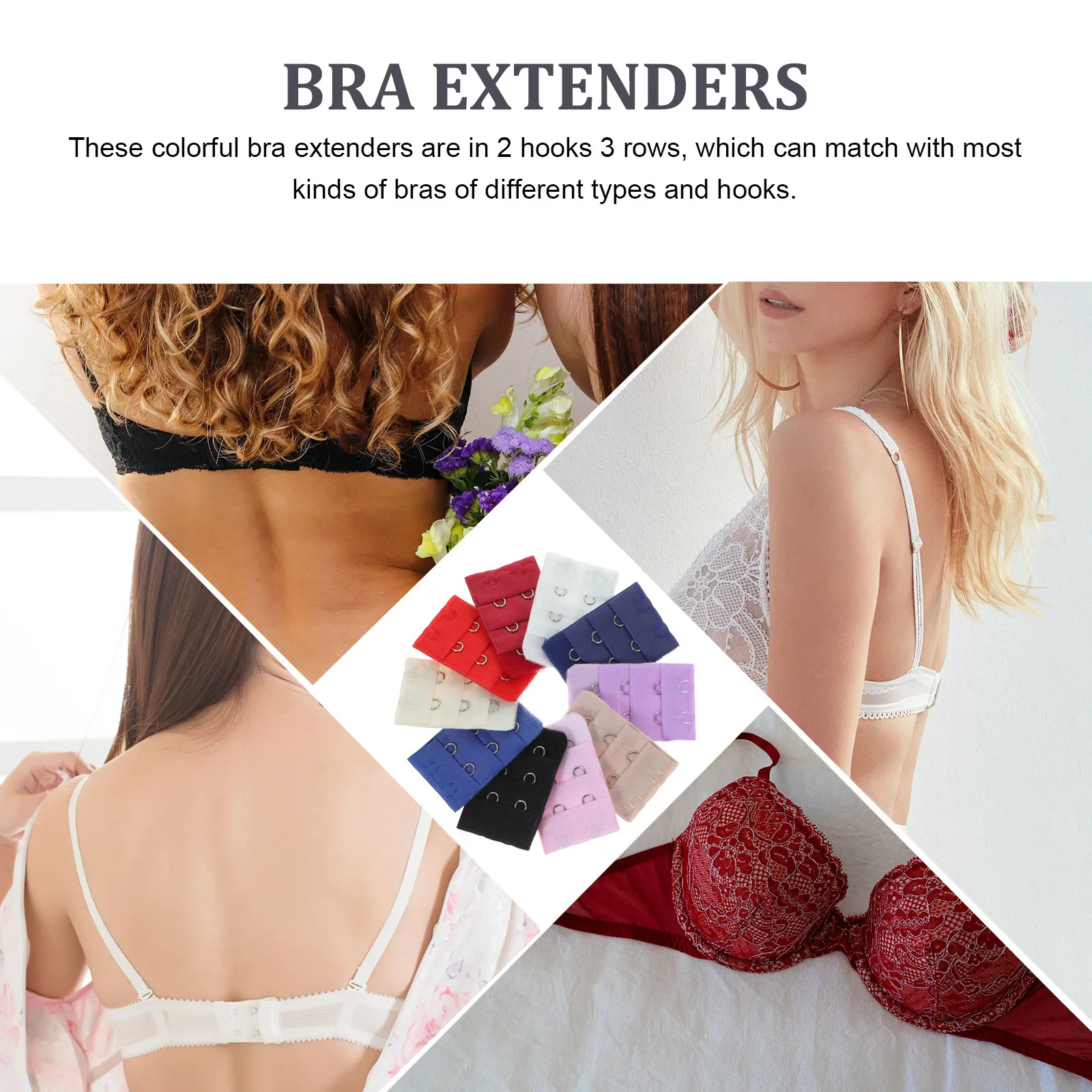 

Bra Extenders 2 Hooks 3 Rows Colorful Bras Extension Women Practical Comfortable Accessories Bra Buckle Clasp Fasteners