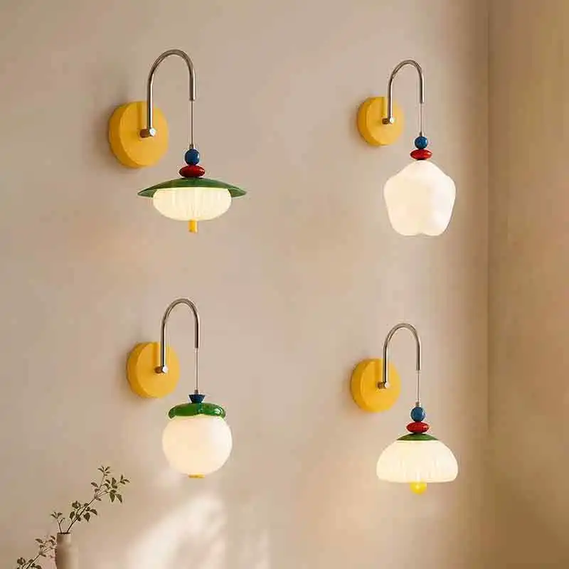 Memphis Colorful Children's Room Wall Lamps Corridor Aisle Lamp French Cream Style Baby Room Boy Girl Bedroom Bedside Wall Light