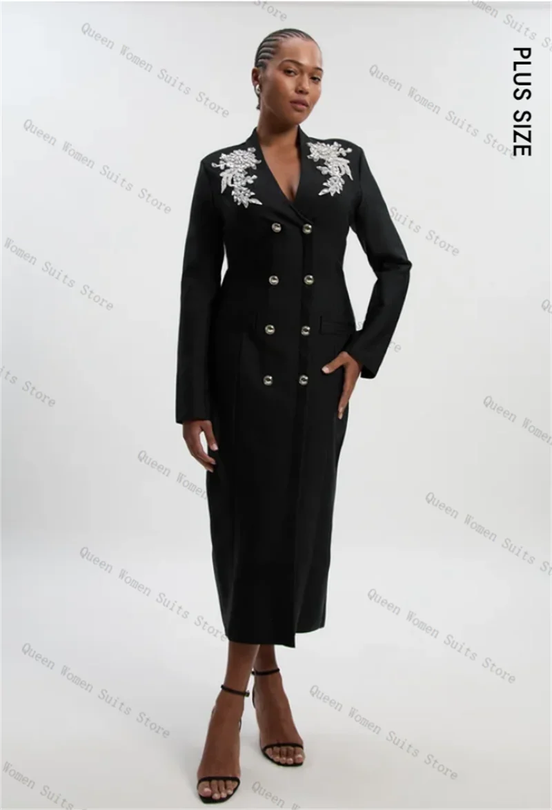 بدلة نسائية من القطن الأسود قطعة واحدة سترة طويلة مطرزة للحفلات الراقصة فستان رسمي للمكتب سترة للسيدات معطف ضيوف الزفاف حسب الطلب