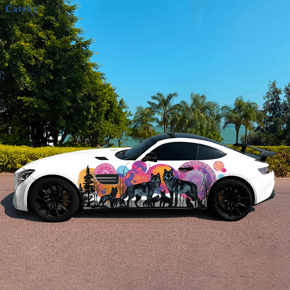 Black Wolf Pack Tree Colorful Mandala Vinyl Decal Sticker for Car and Truck, Durable, Fade-Resistant, Easy to Install and - Enha view 4
