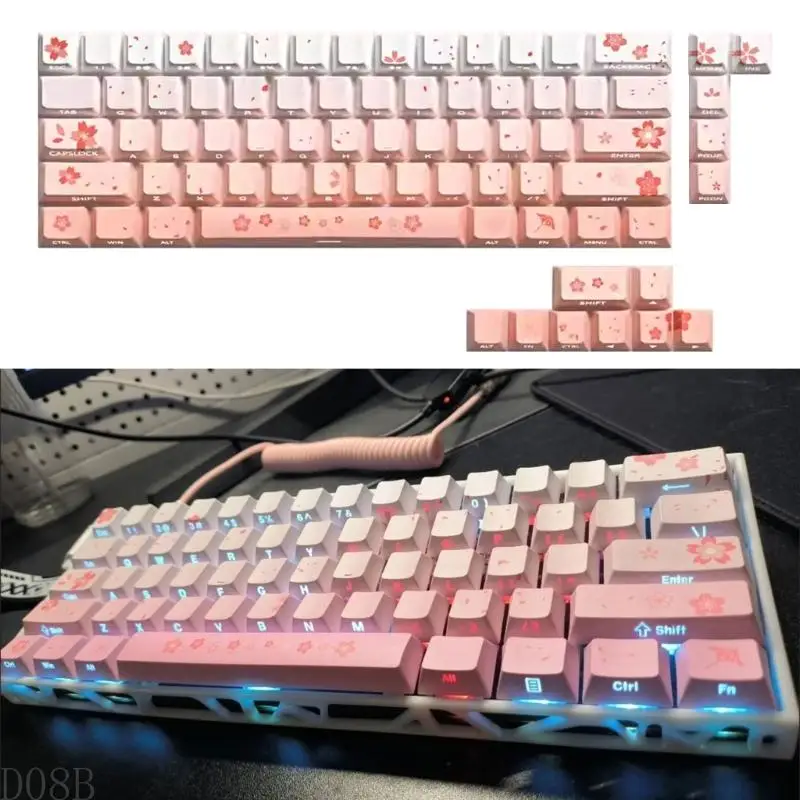 

D08B 74-клавишные колпачки Sakuras Keycaps с боковым принтом и подсветкой для клавиатур 60 61