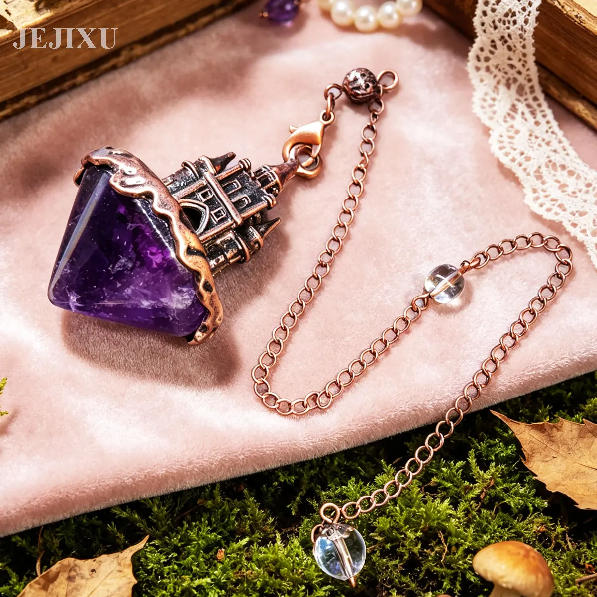 pendule radiesthésie pierre naturelle Pendentif précieuse Castle Real pour la divination, améthystes, quartz rose, lapis-lazuli, obsidienne pendules spirituels veritable divinatoire  de questions x452
