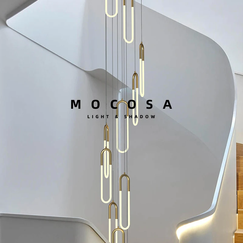 

Oval LED Indoor Lights Living Room Modern Staircase Pendant Lamp Duplex House Stair Ceiling Chandelier Minimalist Bedside Lamps