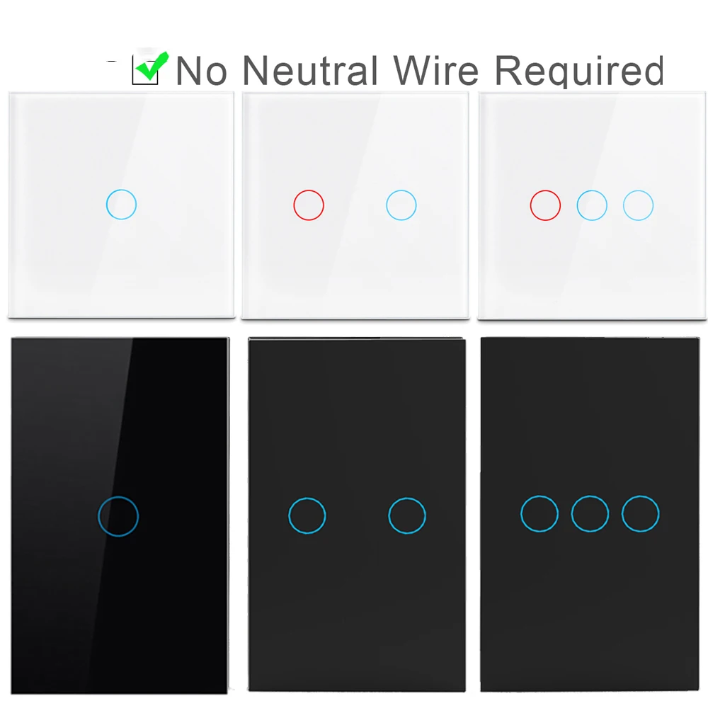 EU US Wall Touch Switch Crystal Tempered Glass Panel Light Switches 1/2/3 Gang 1 Way LED Indicator Sensor Electrical Button