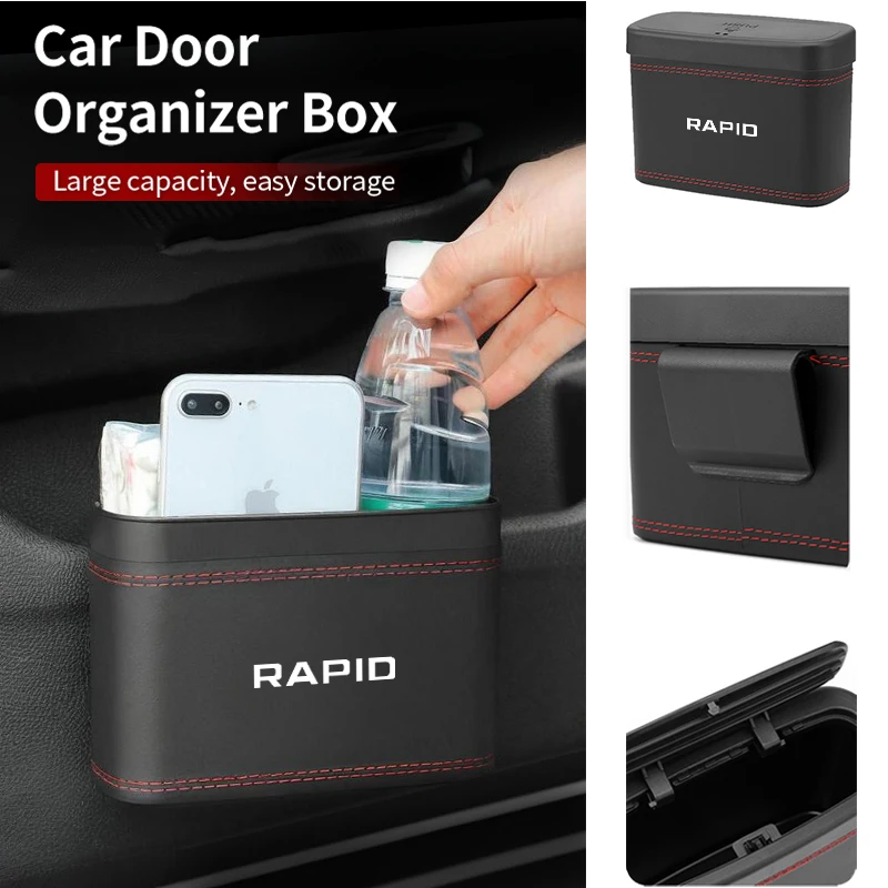 

Car Push-Button Style Square Leather Multi Functional Organizer Box Trash Can For Skoda Rapid Kodiaq Superb Derivative Karoq