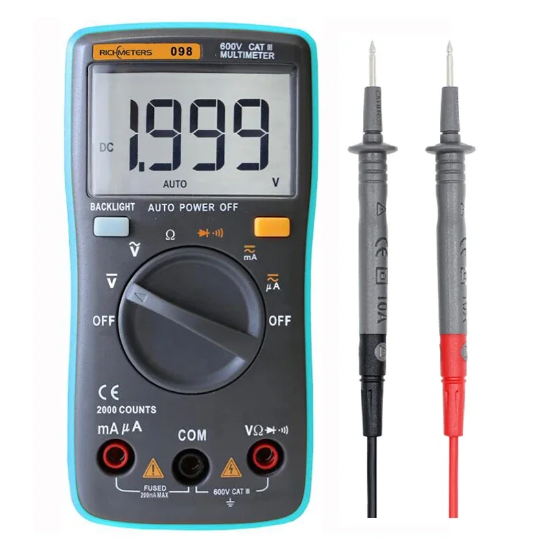 Imagem -02 - Multímetro Digital 2000 Contagens Auto Ranging ac dc Amperímetro Medidor de Tensão Voltímetro Ohm Tester Richmeters-rm098