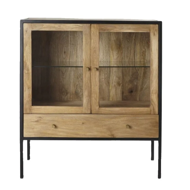 

Nordic solid wood dining side cabinet, retro locker, wabi sandy wind log bucket cabinet, oak living room, entrance cabinet