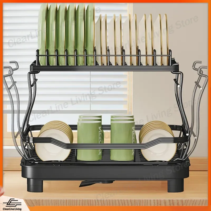 Kitchen Dish Shelf Next to Sink Countertop Drain Rack Multifunctional Retractable Drying Rack for Plates Cups Utensils