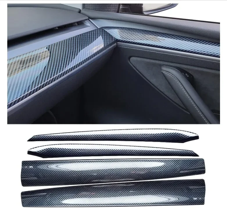 For Tesla Model 3/Y 2021-2023 Auto interior Accessories Dry Carbon Fiber Dashboard Door Trims Dash Cover Decor Panel Sticker