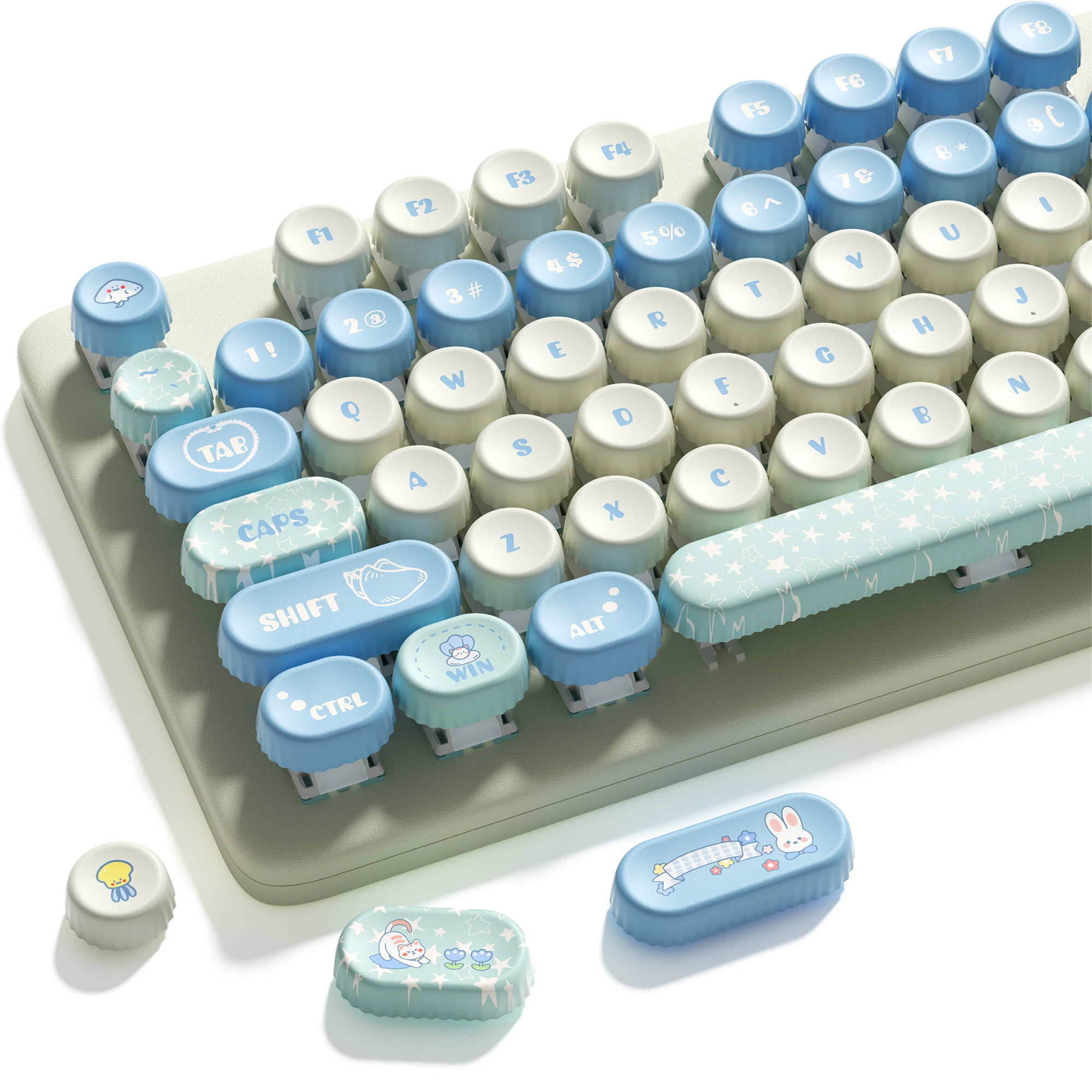 

XVX Sky-Blue милые колпачки для клавиш в форме бутылки для пользовательских клавиатур PBT круглые колпачки для клавиш 131 клавиш