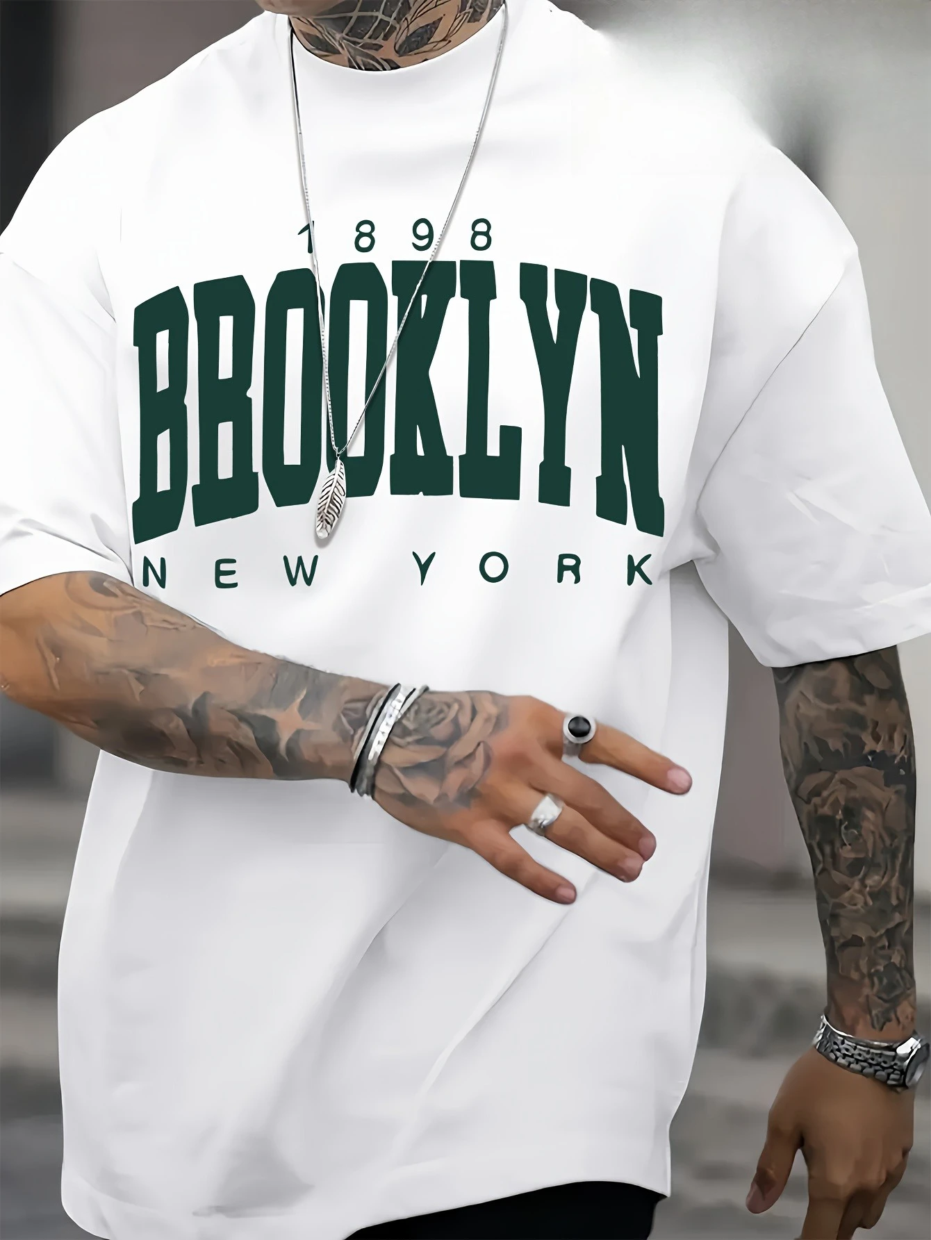 Men's Summer  Cotton Fashion 1898 Brooklyn New York Loose Casual Sports Round Neck Short Sleeve T-shirt Versatile Top