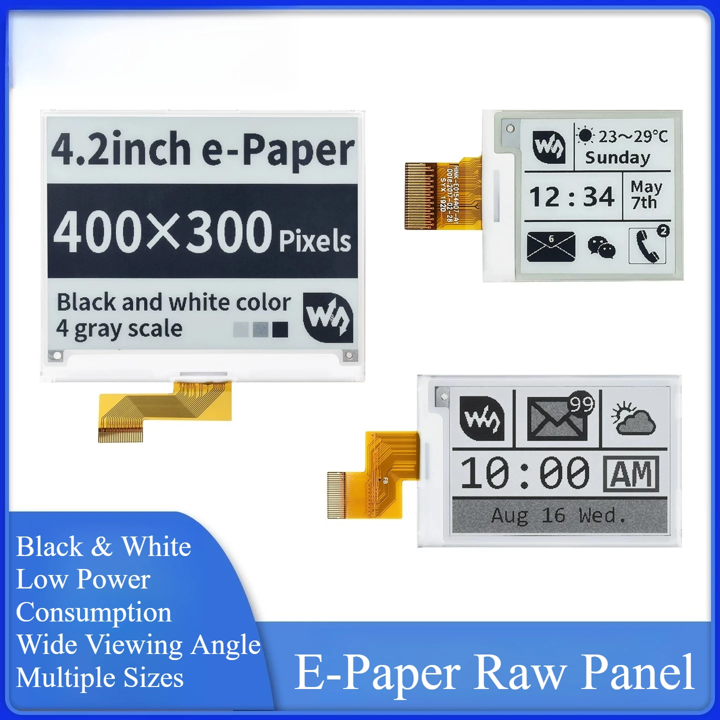 Waveshare E-Paper Raw Panel Black White E-Ink Display 1.54/2.13/9.7/10.1 Inch Optional SPI Screen