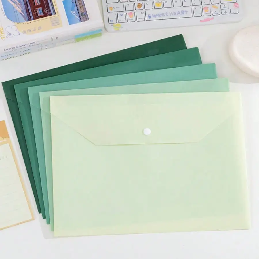 10pcs/5pcs pack A4 clear polypropylene snap button file folders, durable waterproof document storage bags, multiple colors avail